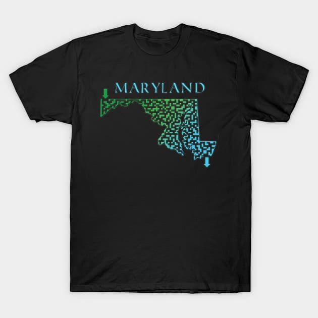 Maryland State Outline Maze & Labyrinth T-Shirt by gorff